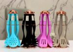 طقم توزيع سيليكون حراري متكامل مع حامل دوار (Silicone Kitchen Utensils Set with Rotating Stand) من ماركة SMART CARGO.