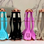 طقم توزيع سيليكون حراري متكامل مع حامل دوار (Silicone Kitchen Utensils Set with Rotating Stand) من ماركة SMART CARGO.