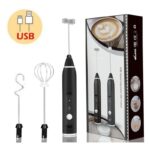 مضرب رغوة الحليب والنسكافيه اللاسلكي القابل للشحن (3 في 1) (USB Rechargeable Handheld Milk Frother & Whisk Set).