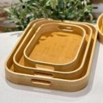 ⁦طقم صواني تقديم خشبية دائرية من الخيزران (البامبو) مع مقابض مدمجة (Round Bamboo Serving Trays Set with Integrated Handles).⁩ - الصورة ⁦4⁩