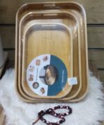 ⁦طقم صواني تقديم خشبية دائرية من الخيزران (البامبو) مع مقابض مدمجة (Round Bamboo Serving Trays Set with Integrated Handles).⁩ - الصورة ⁦3⁩