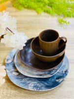 ⁦طقم عشاء سيراميك مودرن 16 قطعة – أبيض وبني⁩ - الصورة ⁦3⁩