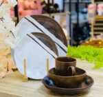 ⁦طقم عشاء سيراميك مودرن 16 قطعة – أبيض وبني⁩ - الصورة ⁦9⁩