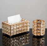 طقم حامل مناديل وحامل أدوات فاخر بالكريستال الذهبي