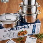 طقم حلل استانلس ستيل ARSHIA – 8 قطع بأغطية محكمة