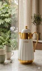 ترمس BESTGOLD فاخر لحفظ الحرارة والبرودة – أبيض بلمسات ذهبية