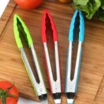 ملقط طعام ومطبخ سيليكون ستانلس ستيل متعدد الألوان (Stainless Steel & Silicone Kitchen Food Tongs).