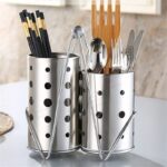 حامل ومنظم أدوات المائدة المزدوج المصنوع من الستانلس ستيل (Double Cylinder Stainless Steel Cutlery Holder / Chopsticks Cage).