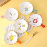 أطباق تقديم سيراميك مزخرفة بمقبض طويل بتصميم كرتوني للأطفال (Cute Cartoon Ceramic Single-Handle Bowls / Baking Pans).