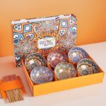 طقم أطباق أو زبديات سيراميك بنقوش بوهيمية فاخرة في علبة هدايا (Bohemian Style Ceramic Bowl Gift Set).