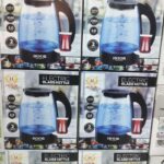 توضح الصورة عبوات غلايات مياه كهربائية زجاجية (Electric Glass Kettle) من ماركة HOOR (هور)، وهذه أبرز مواصفاتها وخصائصها الظاهرة على العبوات: