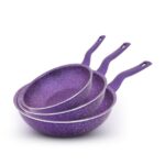 طقم مقالي قلايات دائرية مانعة للالتصاق بطلاء الجرانيت (3 قطع) (3-Piece Non-Stick Granite Frying Pans Set).