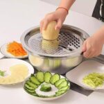 طقم وعاء تصفية وتقطيع الخضروات متعدد الوظائف من الستانلس ستيل (Multifunctional Stainless Steel Colander & Vegetable Grater Bowl Set).